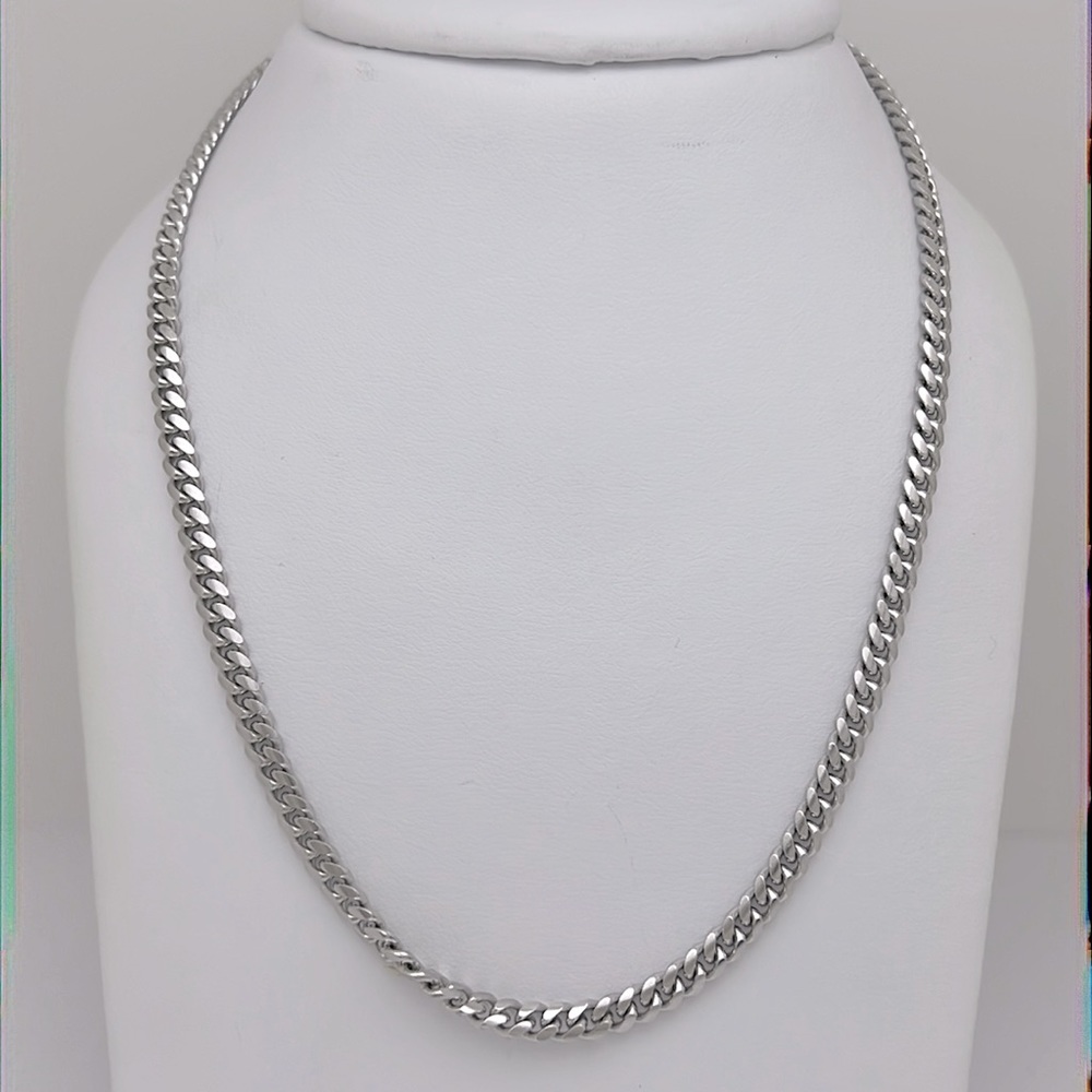 NEW — Solid Sterling Silver w/ Rhodium Plating Miami Cuban Chain (4mm)